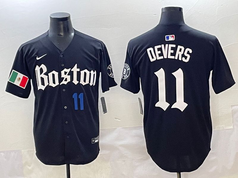 Men 2025 Boston Red Sox 11 Devers Black Five generations Joint Name Nike MLB Jersey style 14